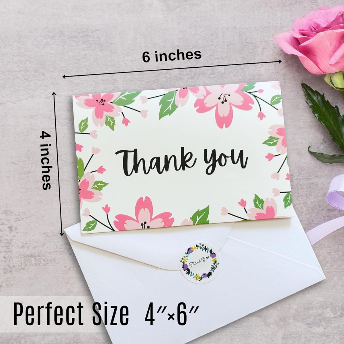 EBEGEE Thank You Cards - 20 Pack with Envelopes and Stickers - Blank 4x6 Inch Note Cards, 5 Designs for Weddings, Baby Showers, Small Businesses (Leaf)