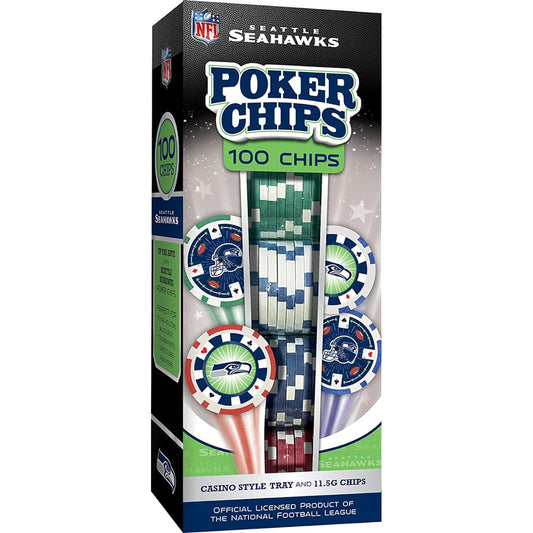 MasterPieces Game Day - NFL Seattle Seahawks - 100 Piece Poker Chip Set Casino Style