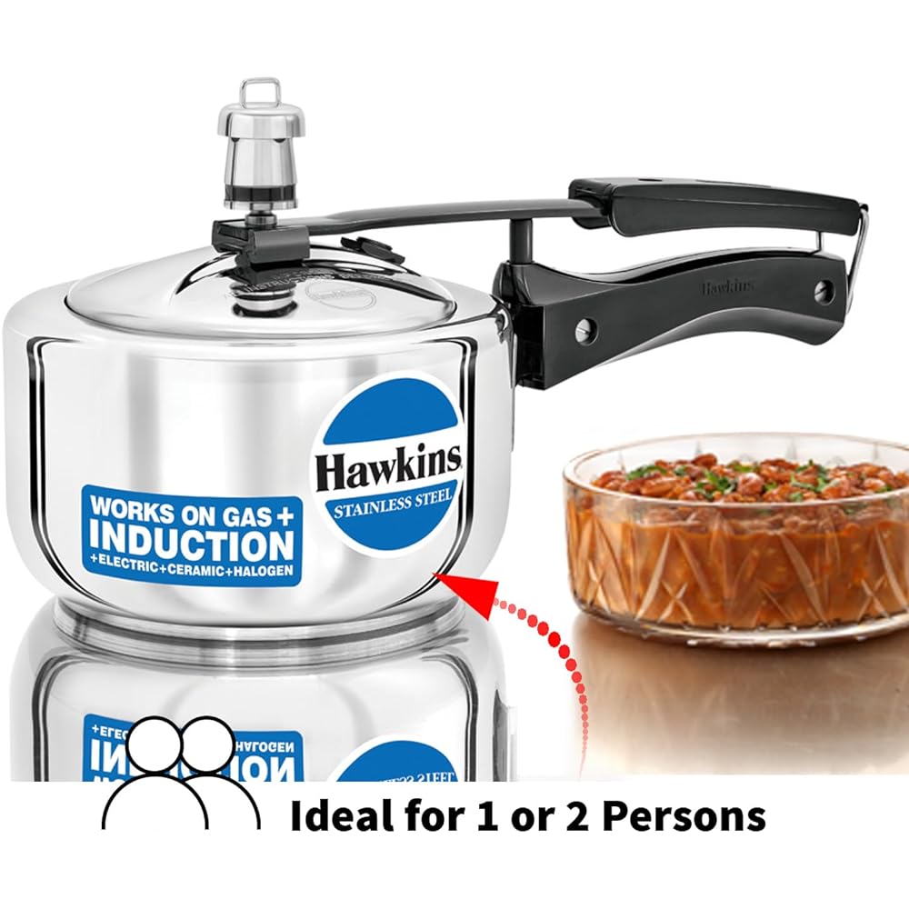 Hawkins Stainless Steel Pressure Cooker, 1.5 litres, Silver (HSS15)