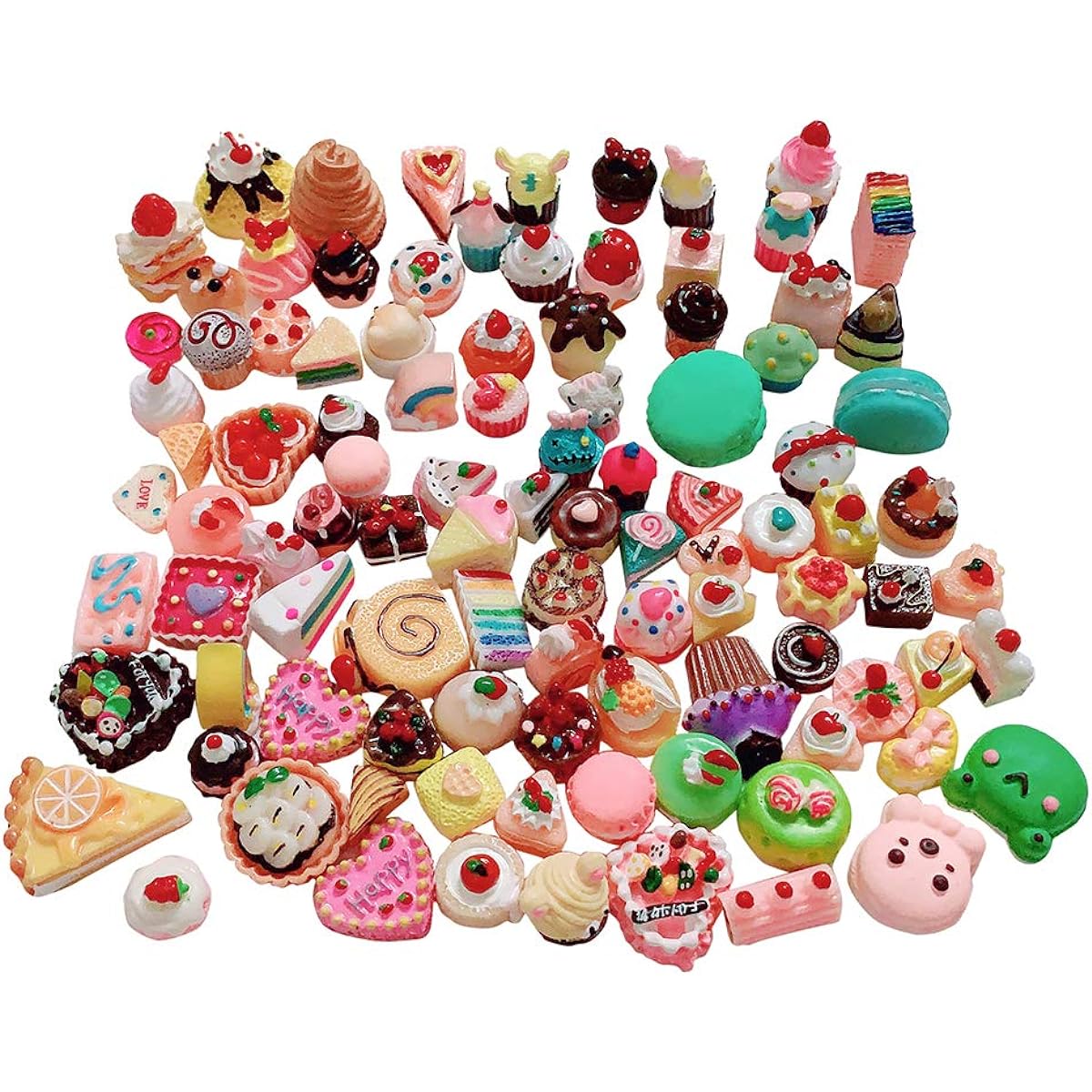 Anrher 100pcs Miniature Dessert Cake Mix Resin Pastry Decoration Set for Kids Dollhouse Pretend Play Kitchen Cooking Game Party Toys
