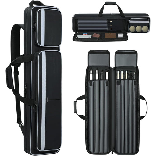 Aleemin Pool Cue Case 4x5 Pool Cue Carrying Case Soft Padded Billiard Stick Bag with Multi Pockets for 4 Butts and 5 Shafts Pool Stick Case with Shoulder Strap & Handle for Billiard Cues