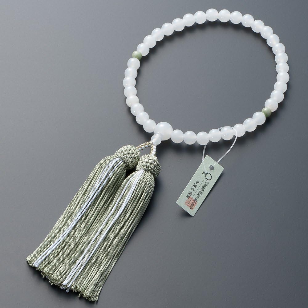 [Butsudanya Takita Shoten] Kyoto prayer beads for women, white onyx, 2 Tendokuzan beads, 7mm beads, pure silk head tassel, beads bag included, can be used by all sects, certificate included