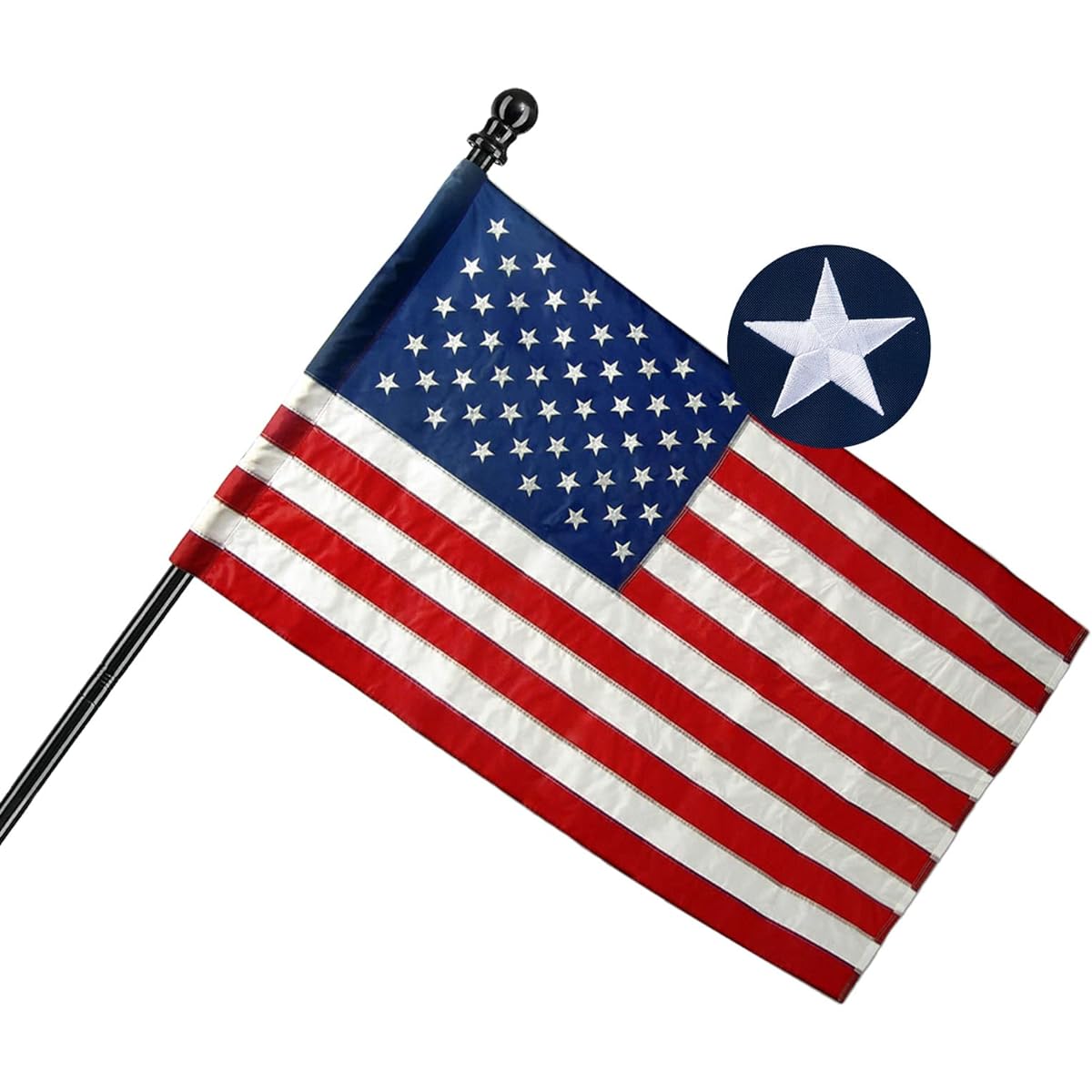 Homissor American Flag 3x5 Sleeve Outdoor United States Flag - Made in USA with Embroidered Stars Durable Nylon Flag with Embroidered Stars and Sewn Stripes