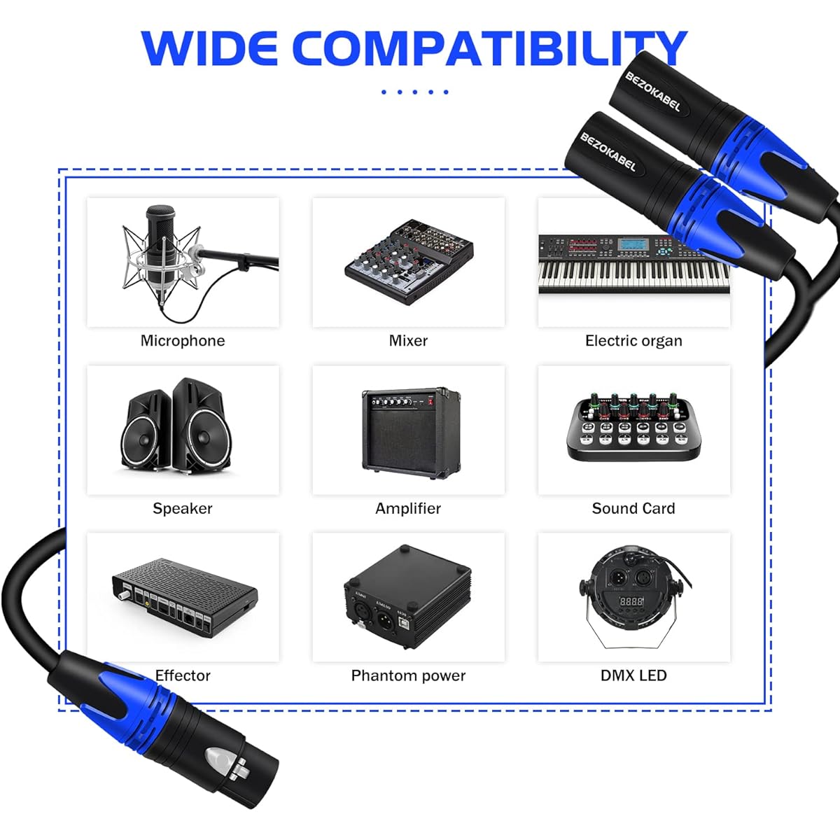 BEZOKABEL XLR Splitter XLR Female to Dual XLR Male 3.3ft Balanced Mic Splitter Male to 2 Female XLR Y Splitter Cable 3 Pin 3.3ft