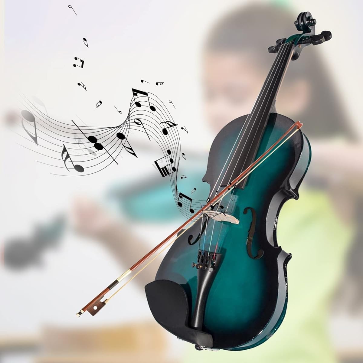 Violin Full Size 4/4 Handmade Acoustic Violin Ador Stick Violin for Students Adult Beginner Music Performance Training Bow Storage Case Blue