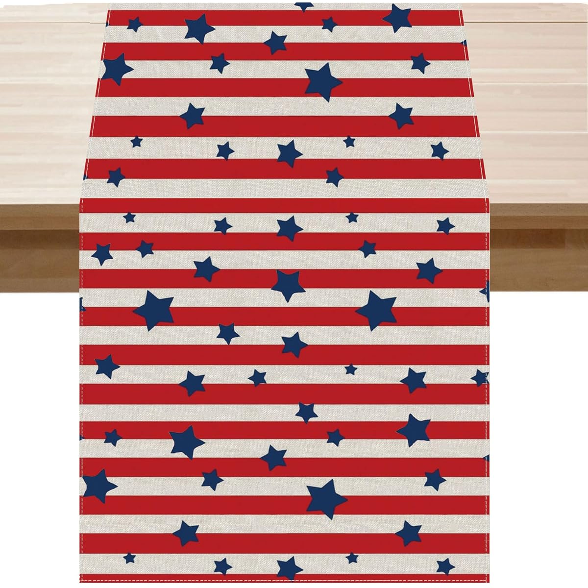 BOTB LIHM 4th of July Table Runner Stars Patriotic American Memorial Day Independence Day Burlap Table Decorations for Home Kitchen Dining Dinner Indoor Holiday Farmhouse 13x48 Inch