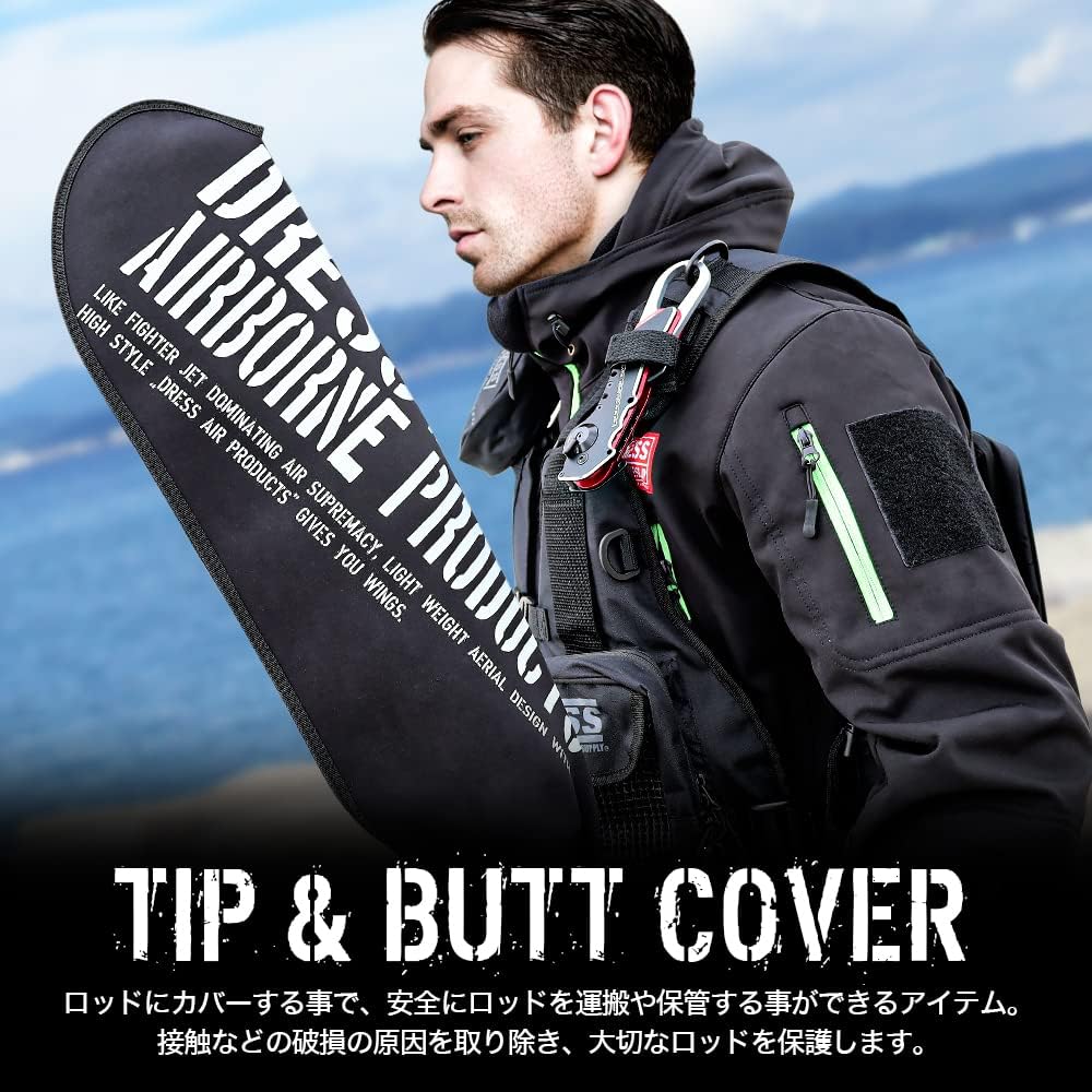 [DRESS] Tip & Butt Cover Made of Chloroprene, Ultra Lightweight, 4 Pieces, Guide Protection, Impact Resistant, Car Fishing, Fishing Rod, Rod Holder, Rod Case, Rod Cover, Jigging, Casting, Lure Rod, Airborne Black, Free