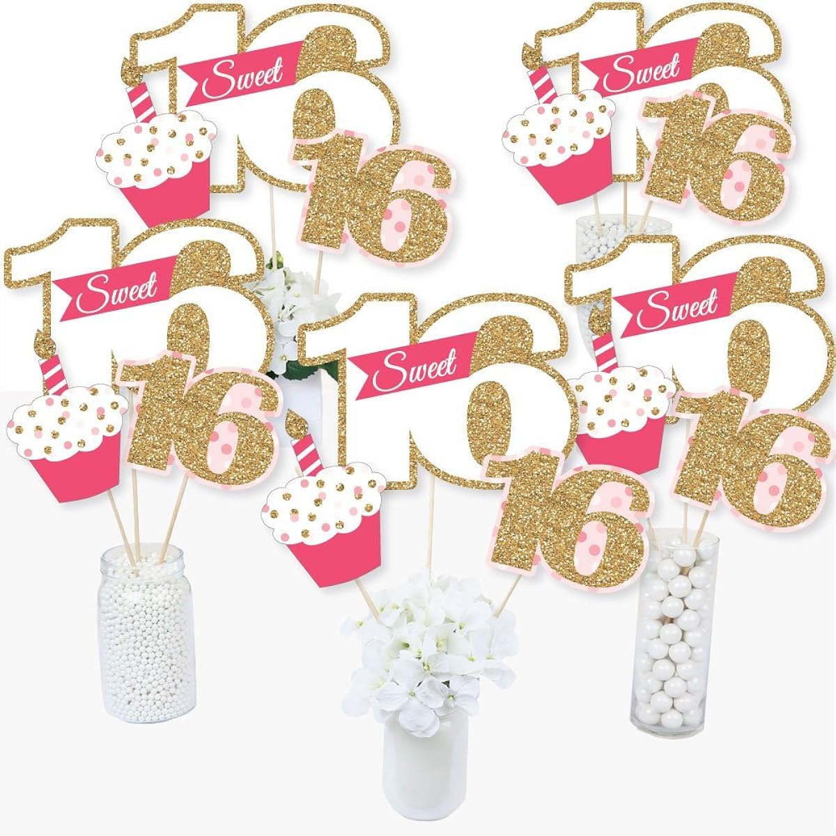 Sweet 16 - 16th Birthday - 16th Birthday Party Centerpiece Sticks - Table Toppers Set - 15