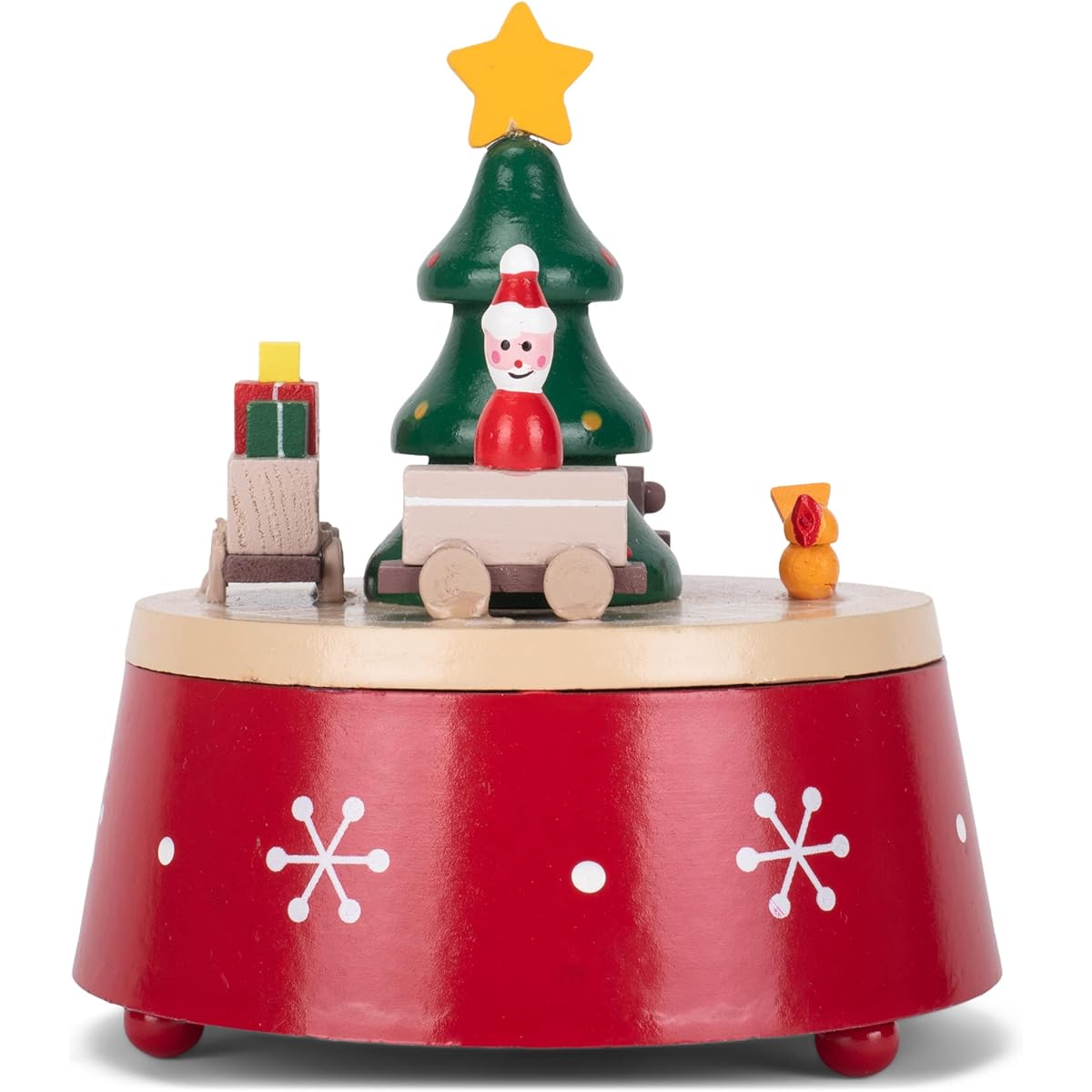 Cottage Garden Spinning Tree Red Snowflake 6" Wooden Musical Christmas Figurine Plays Jingle Bells
