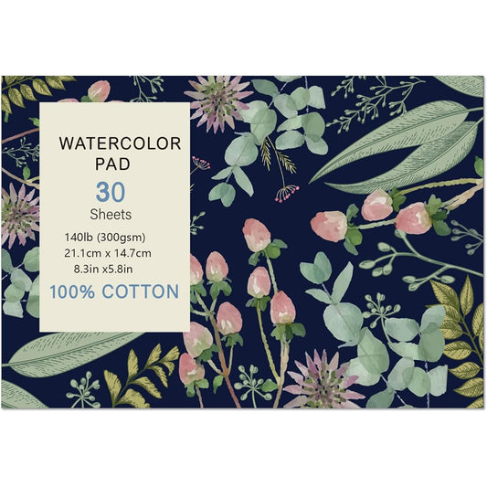 30 Sheets Watercolor Paper Pad A5 (8.3 x 5.8 Inch) Hot Press Watercolor Paper 140lb/300GSM Tearable Watercolor Pad Watercolor Sketchbook for Art Painting/Drawing/Mixed Media
