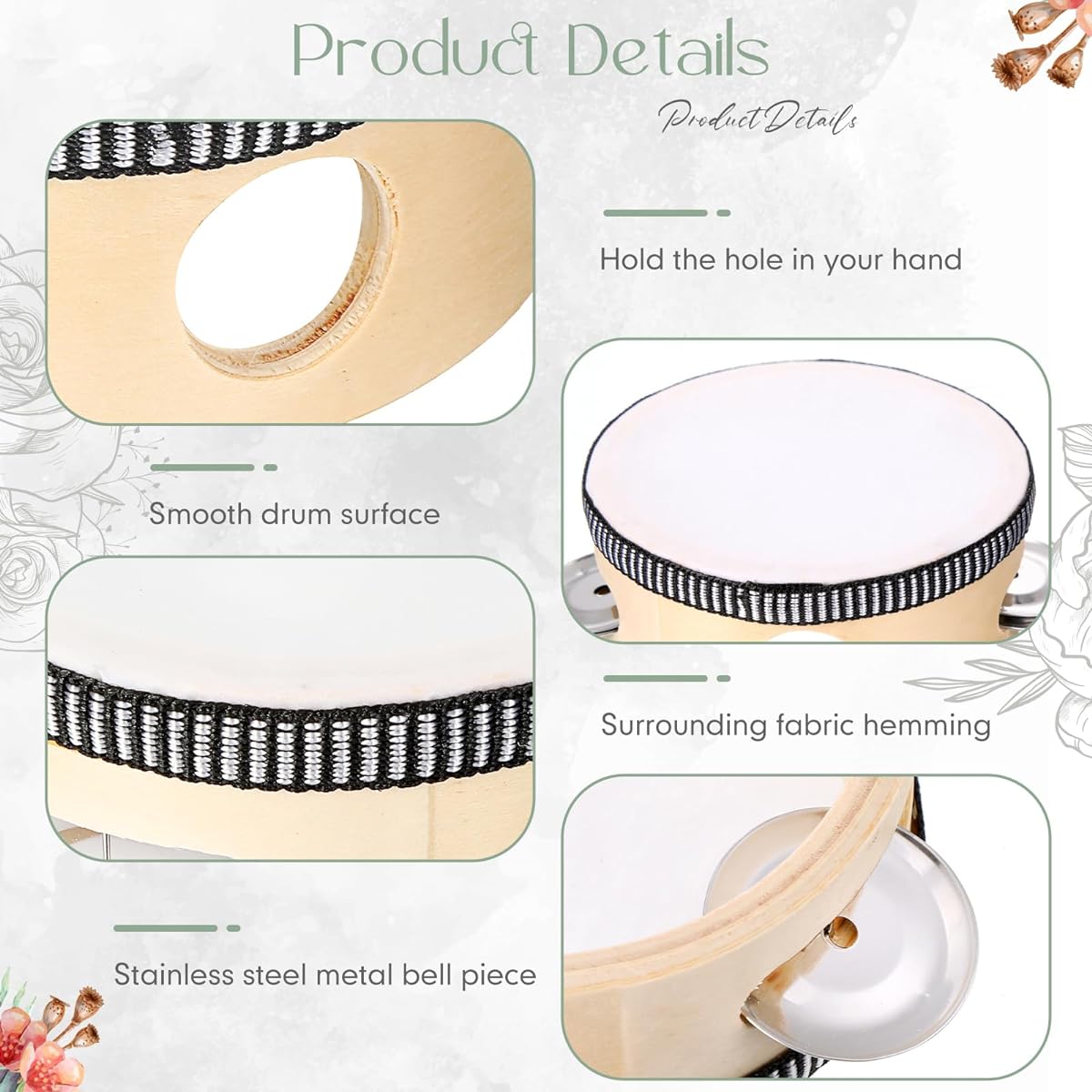 Lukmaa 24 Sets 4 Inch Tambourine Adult Wooden Handheld Drum with Metal Jingle Gift Tag White I Love You Print Ribbon Percussion Gift Musical Instrument Church Wedding Party Favors