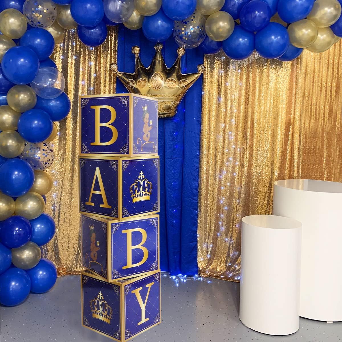 Royal Prince Baby Shower Decorations for Boys, 4pcs Royal Blue Balloon Boxes for Baby Shower, Little Prince Baby Shower Decorations for Boys Girls Prince Baby Shower Birthday Party Supplies