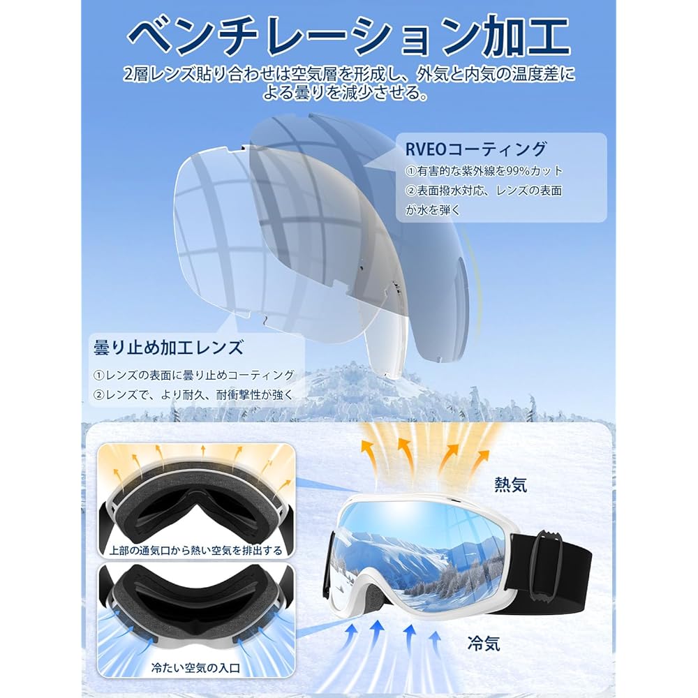 [Lihai] Ski goggles, snow goggles, snowboard goggles, sports goggles, frameless sports goggles, snowboarding goggles, OTG wide field of view, 180° wide field of view, both layers removable, spherical lens, UV protection, compatible with glasses