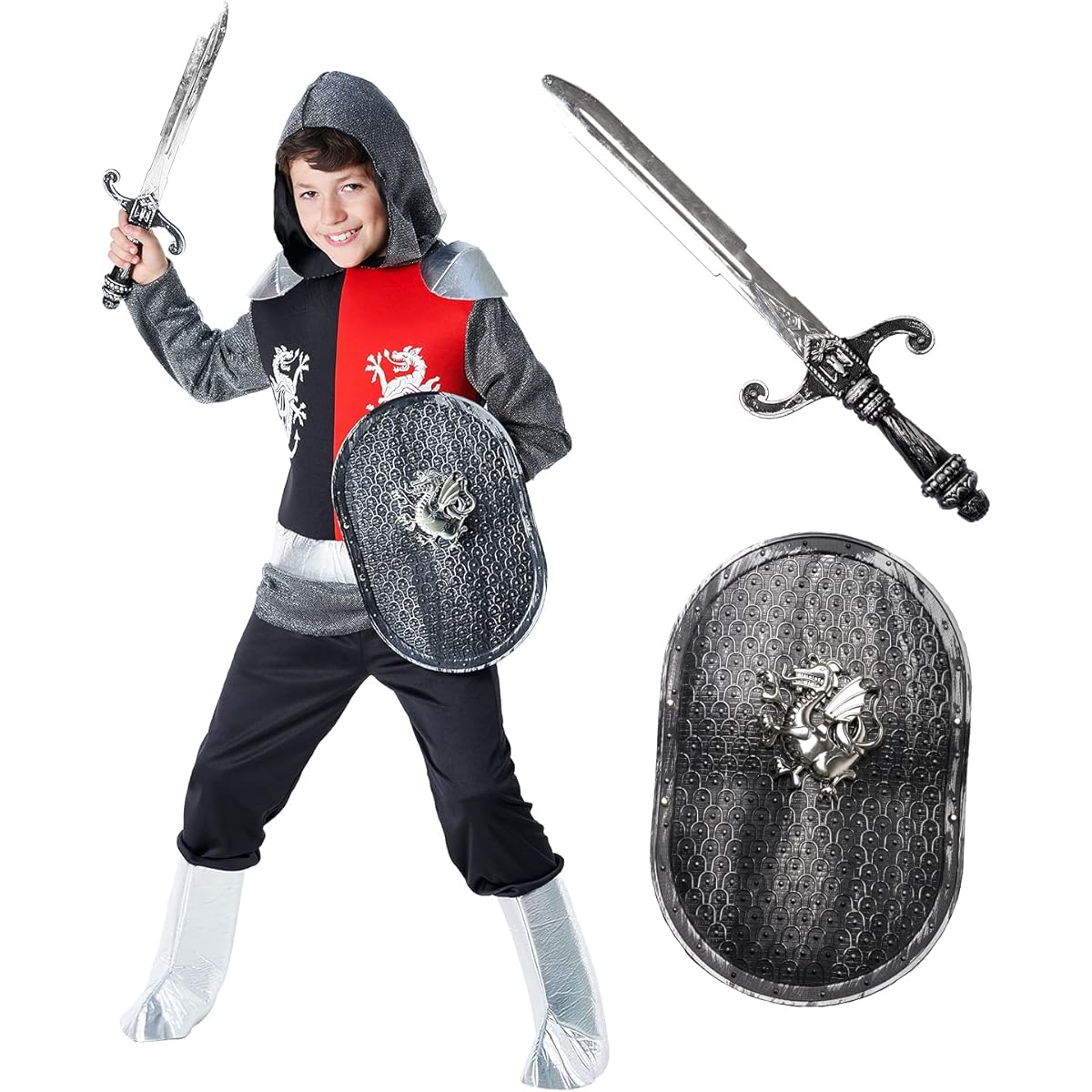 Medieval Armor Costume for Kids Boys Girls Age 3-11 Med (48-53 Ins/122cm-134cm) Silver MCKBKM