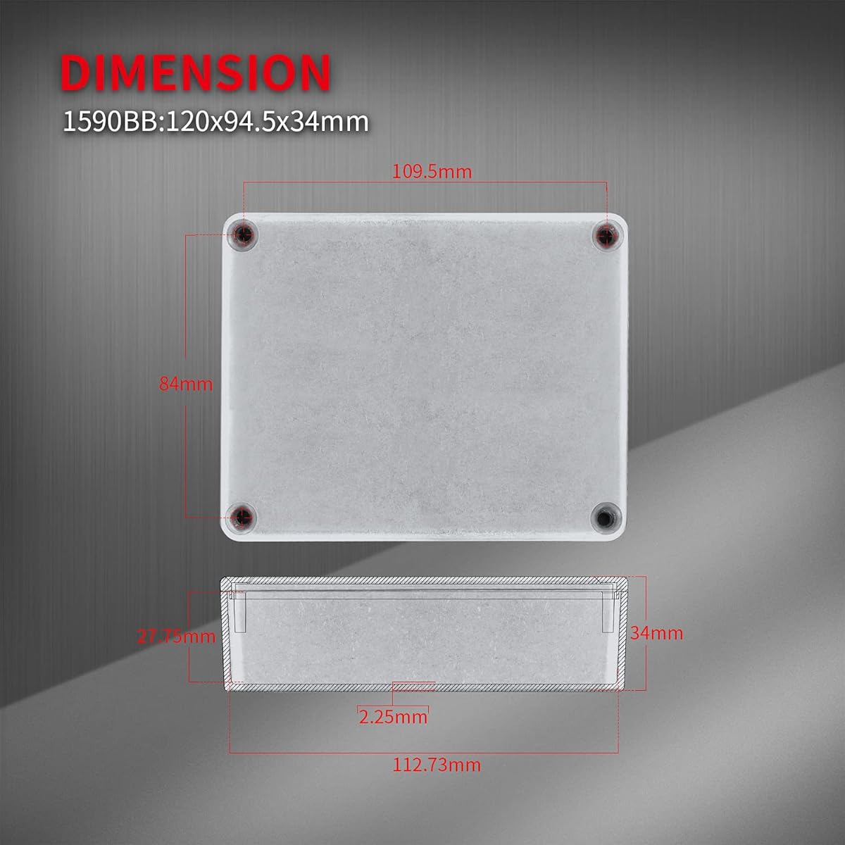 DaierTek 1590BB Aluminum Metal Stomp Box Case Guitar Pedal Enclosure Effect Enclosure Stomp Box Unpainted 120x94.5x34mm Toggle Switch Box
