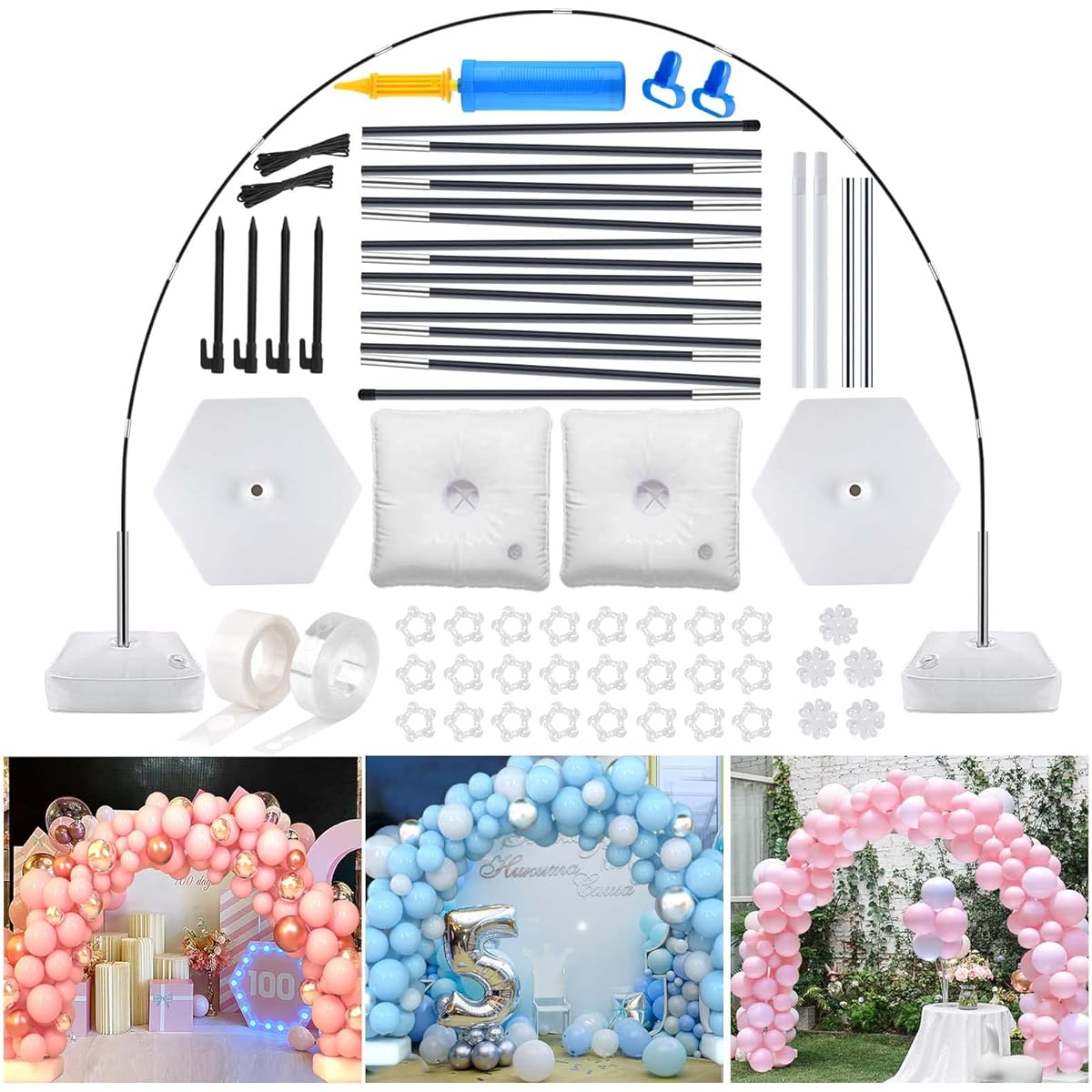 FEPITO Balloon Arch Kit, 9ft Tall 10ft Wide Adjustable Balloon Arch Stand Set for Baby Shower Birthday Wedding Party Supplies Decorations