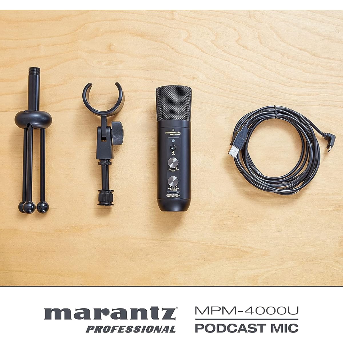 Marantz Pro USB Condenser Microphone Built-in Audio Interface Headphone Output Unidirectional Mute Function Volume Adjustment Mac PC MPM-4000U and MPH1 Headphone Buy Set