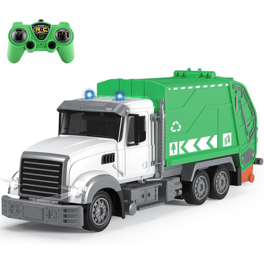 Leopmase Remote Control Garbage Truck Toys for Boys 2.4GHz RC Truck Construction Toy Trash Can Lifter with Dumping Function Real Light Engineering Car Toys for Boys