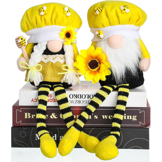 Argodaze Bumblebee Long Feet Gnome Mr. and Mrs. Lovely Elf Homemade Honeybee Stuffed Animals Rustic Farmhouse Tomte 2pcs