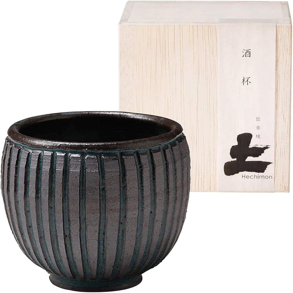 Shigaraki Ware Hechimon Shochu Cup Bronze Inlay