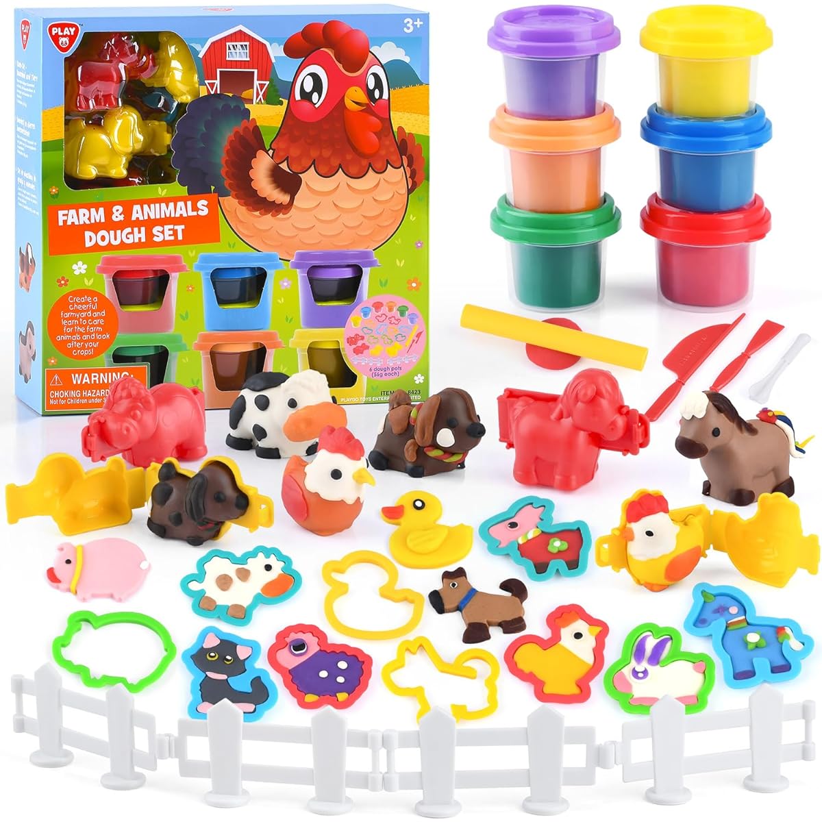 Farm Animals Playdough Set Ages 4-8 Playdough Kit Farm Animal Toys Playdough Tool Set Safe Non-Toxic Play Dough Toys Kids Gifts for 4-6 Years Old Boys Girls Playdough Set
