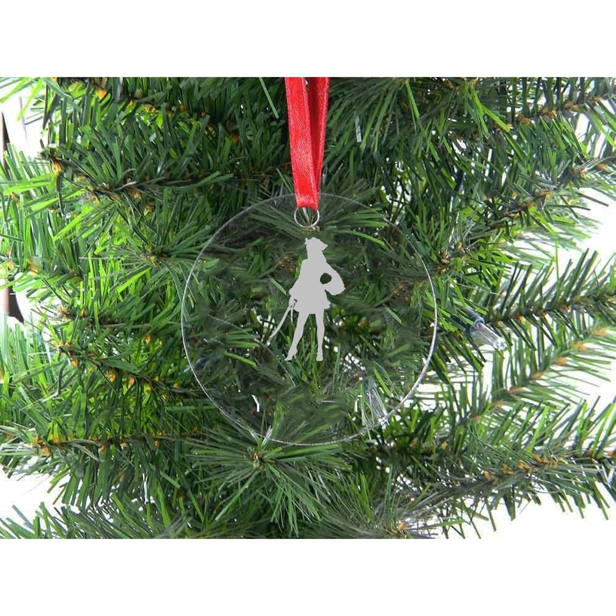 Personalized Custom Female Pirate Clear Acrylic Hanging Christmas Tree Ornament with Red Ribbon