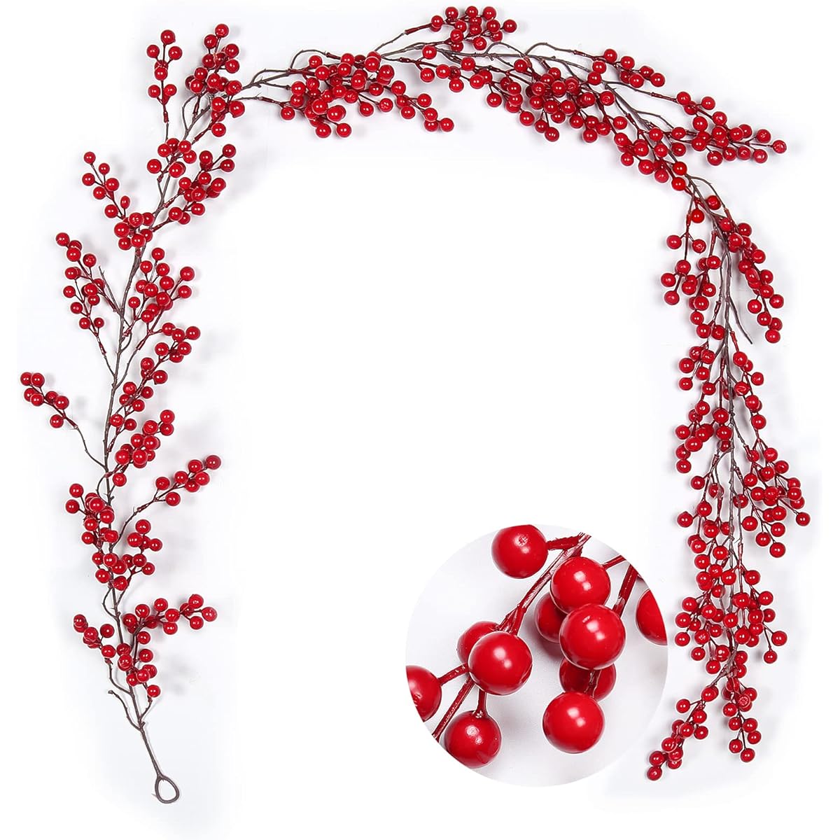 RECUTMS Artificial Red Berry Garland 6.4ft Red Berry Garland for Christmas Tree Mantle Artificial Christmas Berry Garland Christmas Decoration Indoor Decor Table (Red Fruit)