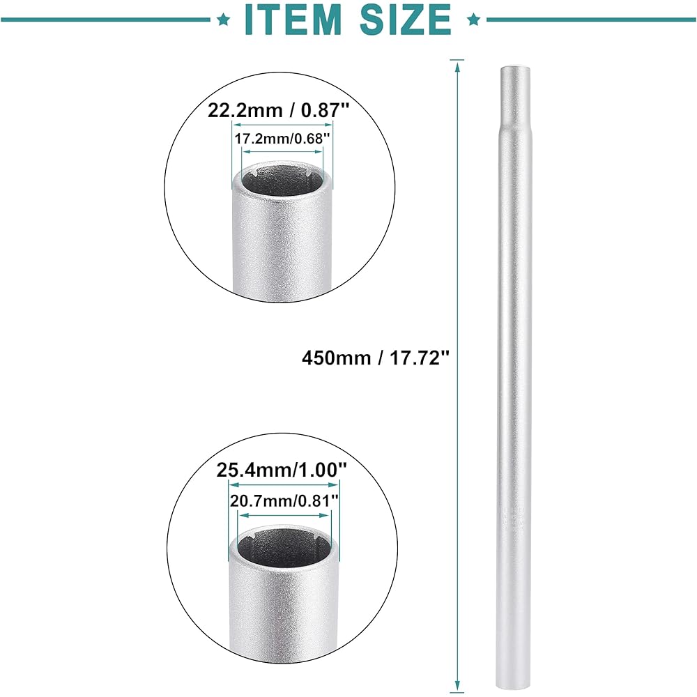 ACROPIX Bicycle Seatpost Aluminum Alloy Seat Tube No Scale Universal 25.4x450mm Silver Tone 1pc