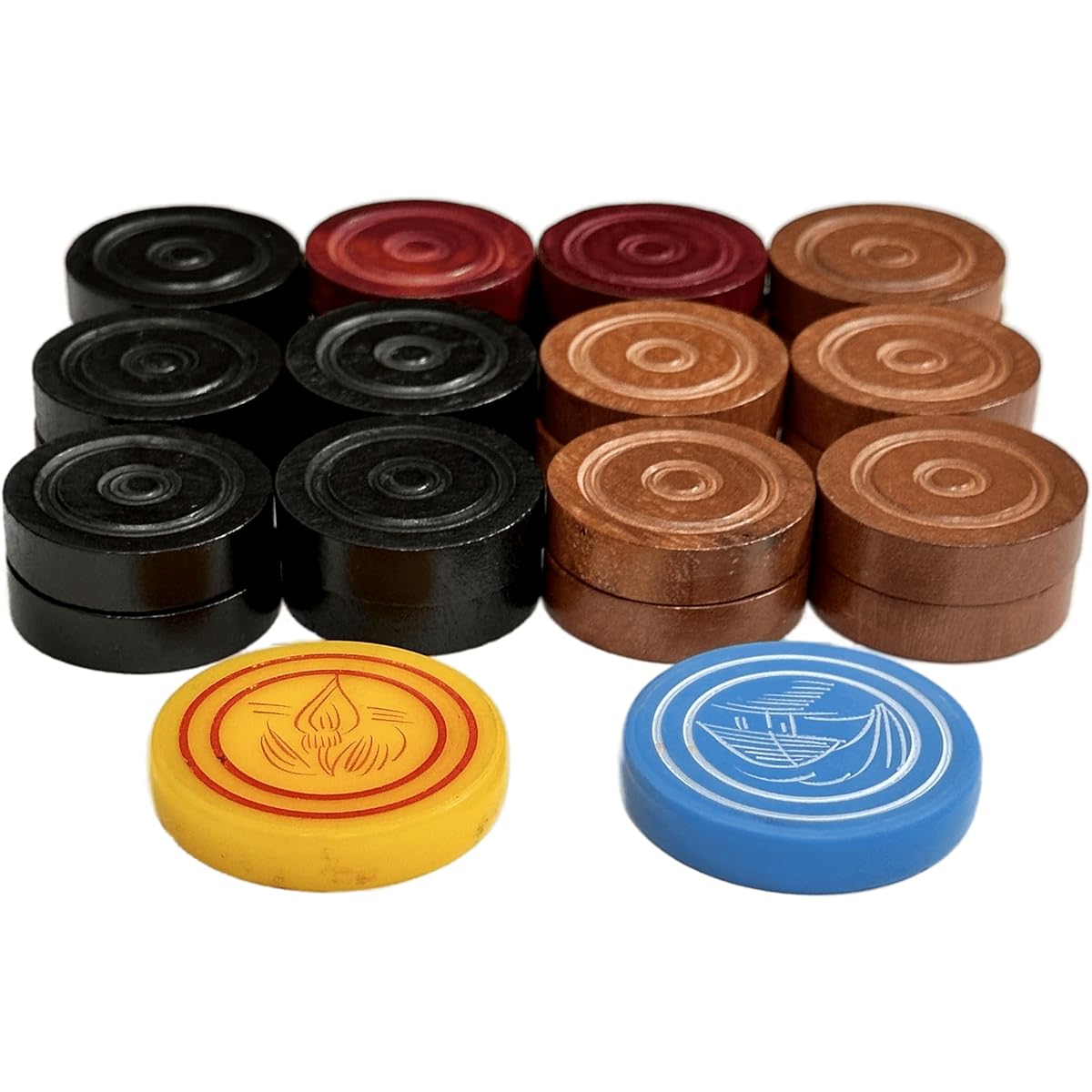 Professional Carrom Board Game International Wooden 9mm Coins Set of 24 with 1 Striker