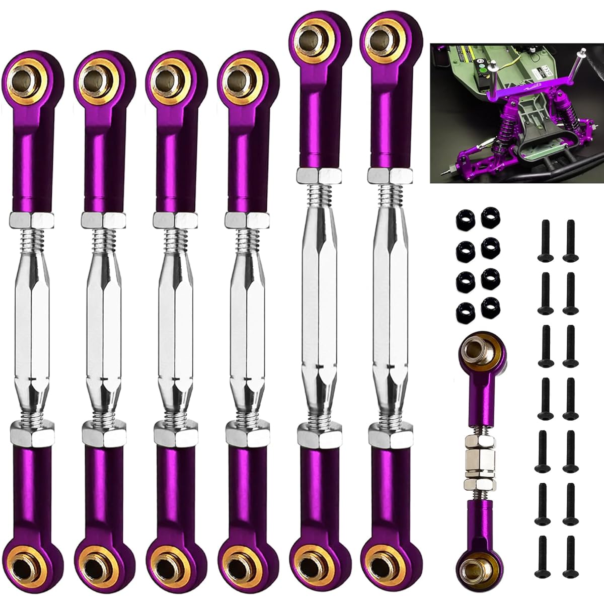 (2023 Upgrade) Adjustable Stainless Steel Turnbuckle/Camber Link for 1/10 Traxxas 4X4/2WD Slash VXL, Rustler VXL, Stampede VXL, Hoss 4X4 RC Car Hop-Up Parts(Purple)