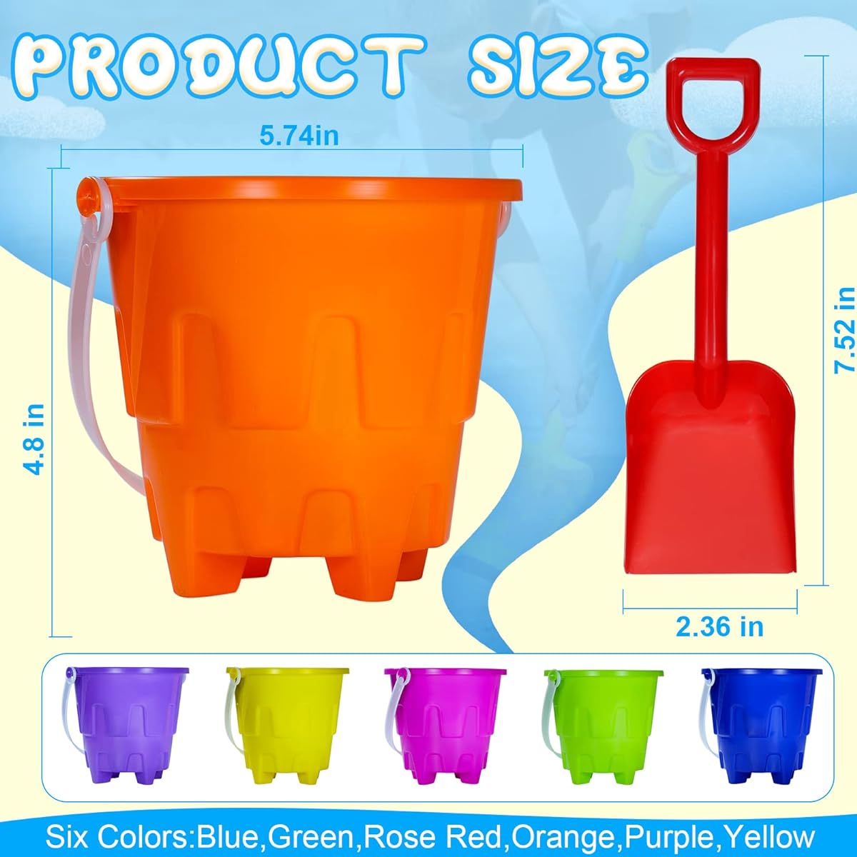 Qiuyanbo 5 Inch Sand Castle Beach Bucket and Shovel Set Sand Bucket for Beach Fun Summer Party Accessories (24 Shovels and 24 Buckets)