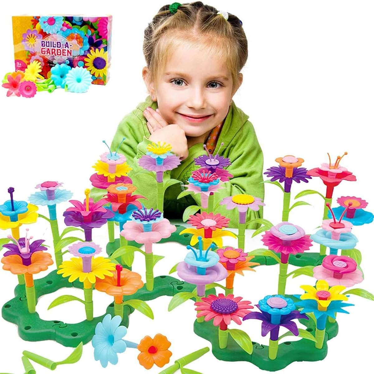 COSILY Flower Garden Building Toy Growing Flower Blocks Playset for Kids 98 Pieces Educational Pretend Play Set Preschool Activity Gifts for Ages 3 4 5 6 7 Toddlers Boys Girls (98 Pieces)