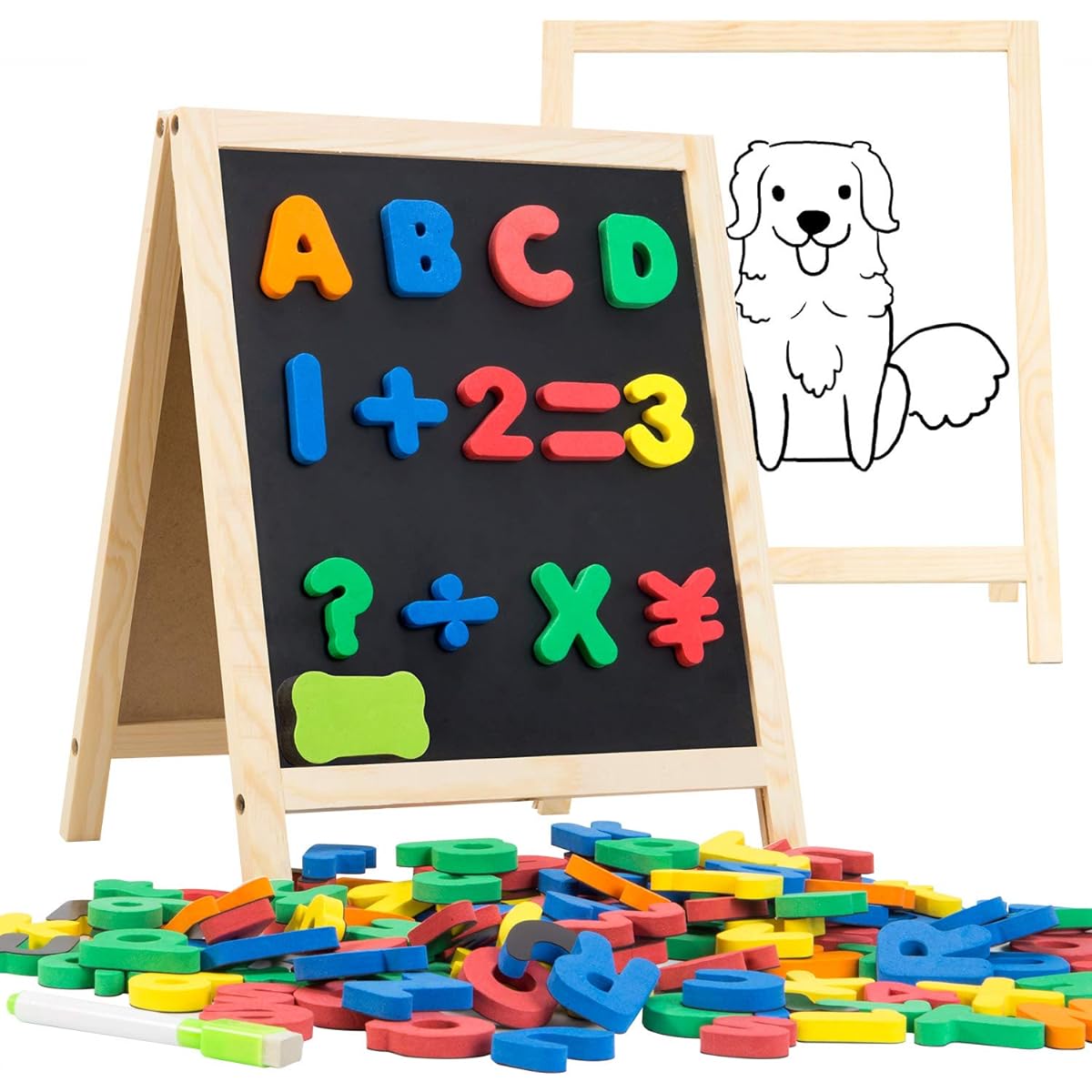 INNOCHEER Magnetic Letters and Numbers with Easel for Kids - 133 Pieces Alphabet Magnets Educational Whiteboard & Chalkboard - For Toddlers Handwriting & Drawing