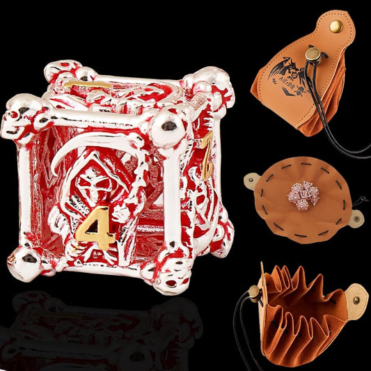 Metal Dice DND Set, 7 Playing Dice, Hollow Polyhedral Dice, Dungeons & Dragons, RPG, Explorer, Savage World, Table Game, Death Style Dice/FreeGifts Tray, Leather Dice Pouch Included