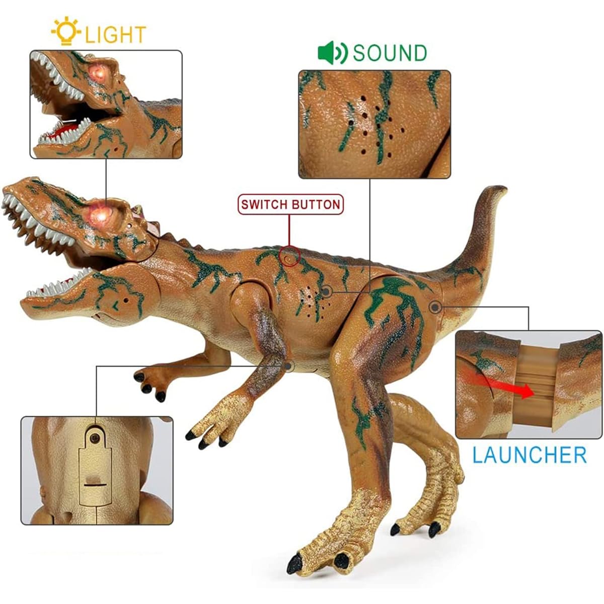 KUARLUBI Dinosaur Toys for Kids, Toy Dinosaur Foam Dart Gun, Realistic Electronic LED Light Up Model Toy Shooting and Roaring for Kids Boys Girls Birthday Gift