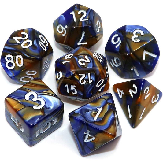 Polyhedral D&D Dice Set Blue & Gold Color Dungeons & Dragons Pathfinder RPG Dice with Dice Pouch