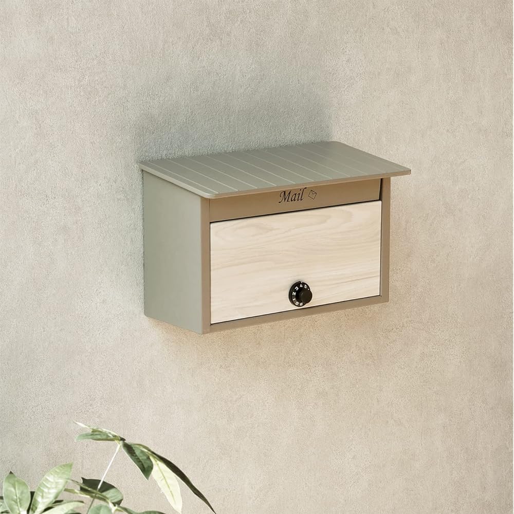 MOJYU Wall Hanging Post Lia Milk Tea Beige/White Wood Grain WM-102 Post Mail Box Stylish Mailbox Delivery Box Scandinavian Style with Lock Wall Hanging Entrance Home Use