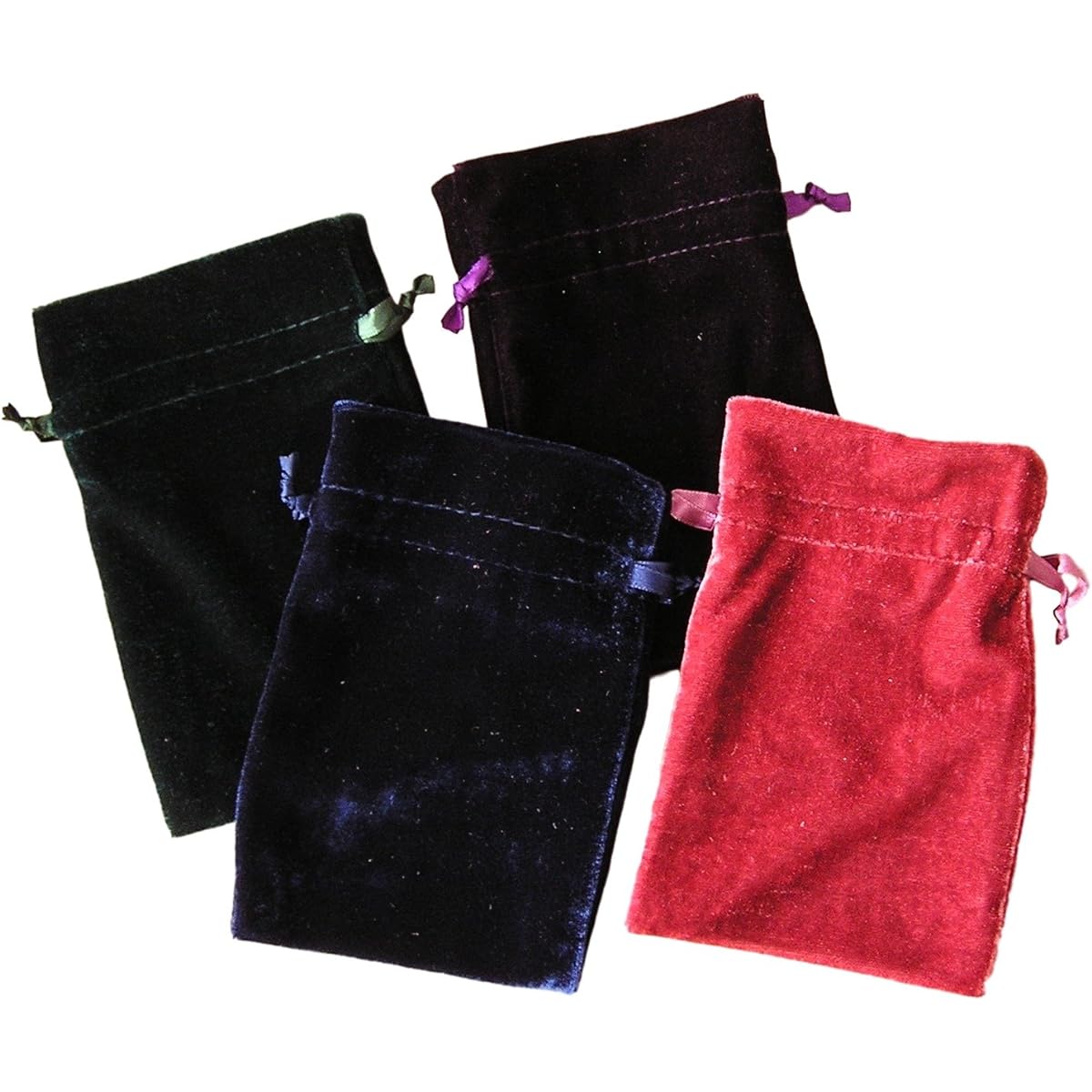 Tarot and Dice Bags Small Velvet Set of 4: Navy Blue, Purple, Rose and Hunter Green (10cm X 15cm Each)