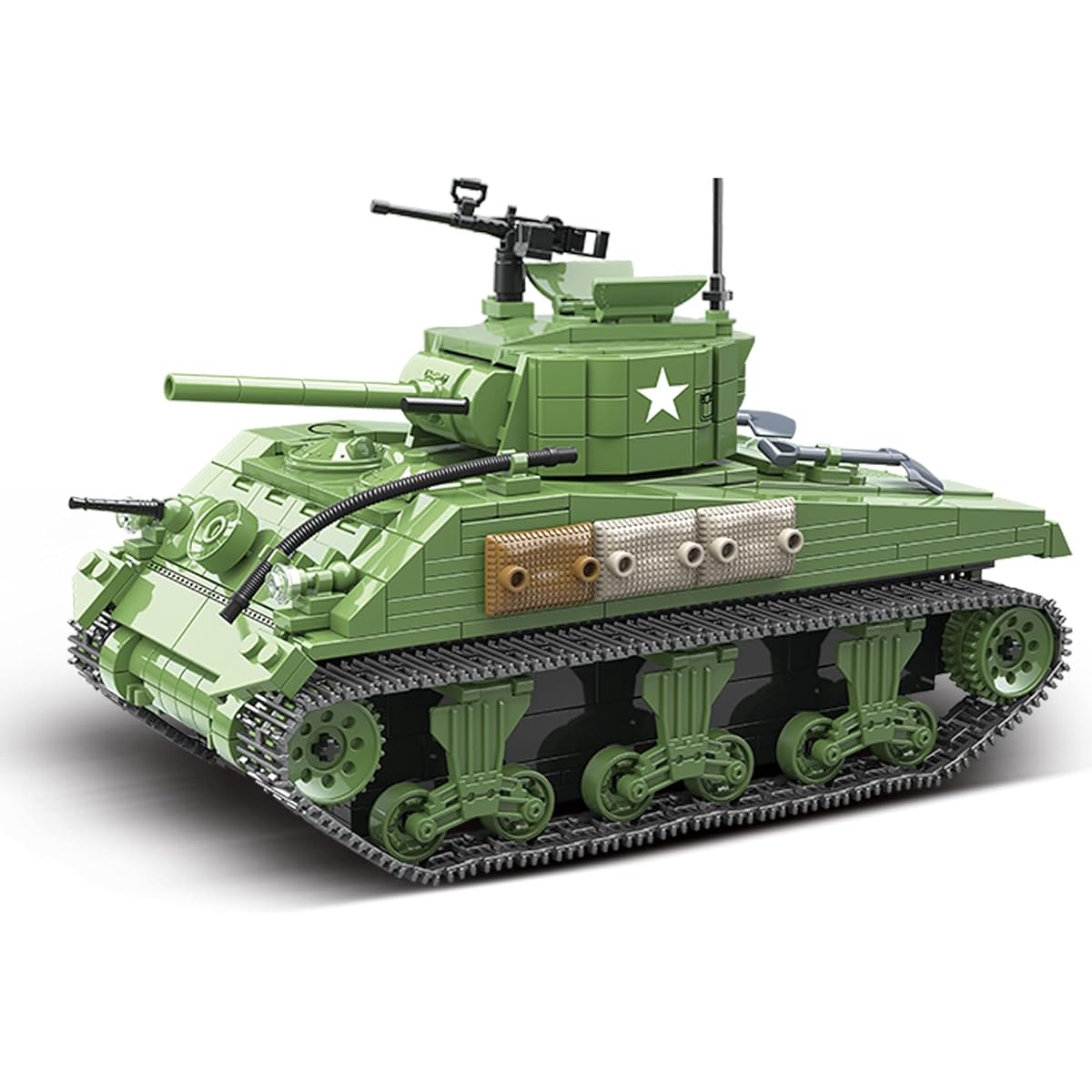 SEMKY Military Series M4 Sherman Tank MOC Building Blocks and Engineering Toys (742 Pieces) with 4 Figures WW2 Army Tank for Kids Military Fans, Green Base
