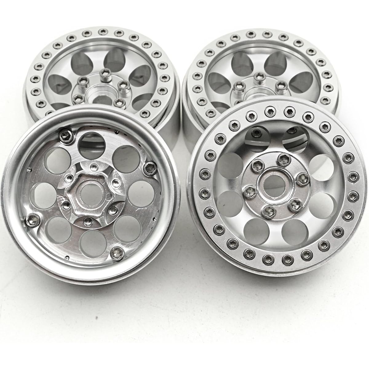 4pcs Metal 1.9" Beadlock Crawler Wheels Rims Set for RC 1/10 Crawler Truck Buggy Car Axial SCX10 CC01 D90 TRX-4RC4WD (Silver)