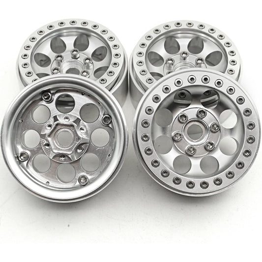 4pcs Metal 1.9" Beadlock Crawler Wheels Rims Set for RC 1/10 Crawler Truck Buggy Car Axial SCX10 CC01 D90 TRX-4RC4WD (Silver)