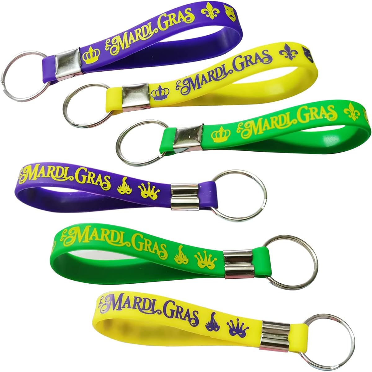 CupaPlay 24 Pieces Mardi Gras Party Rubber Keychains Mardi Gras Carnival Birthday Party Favors Goodie Bag Stuffer Gift Prize for Boys Girls