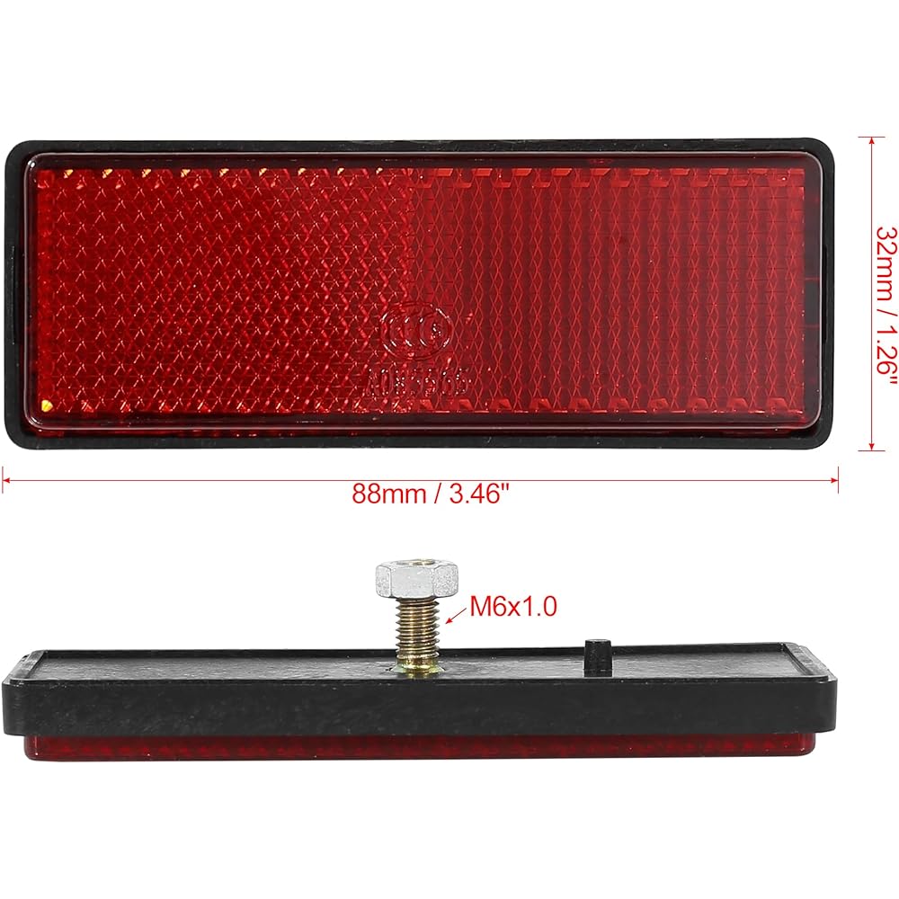 F FIERCE CYCLE Pair M5x0.8 Red Rectangle Universal Screw Mount Reflective Warning Reflective for Motorcycle