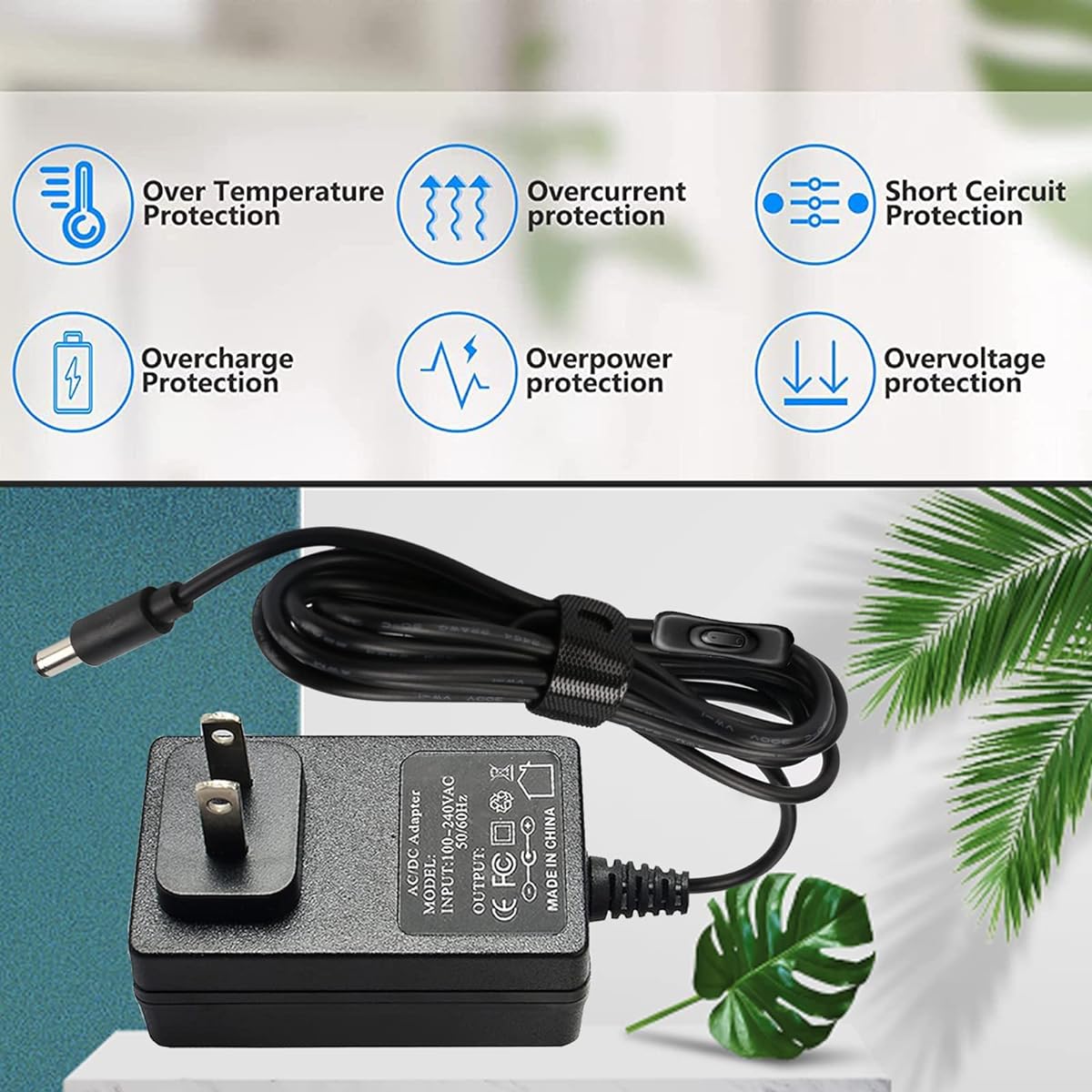 12V 2A 2000mA 24W Power Adapter Regulated Switching Power Cord 120VAC - 12VDC Transformer