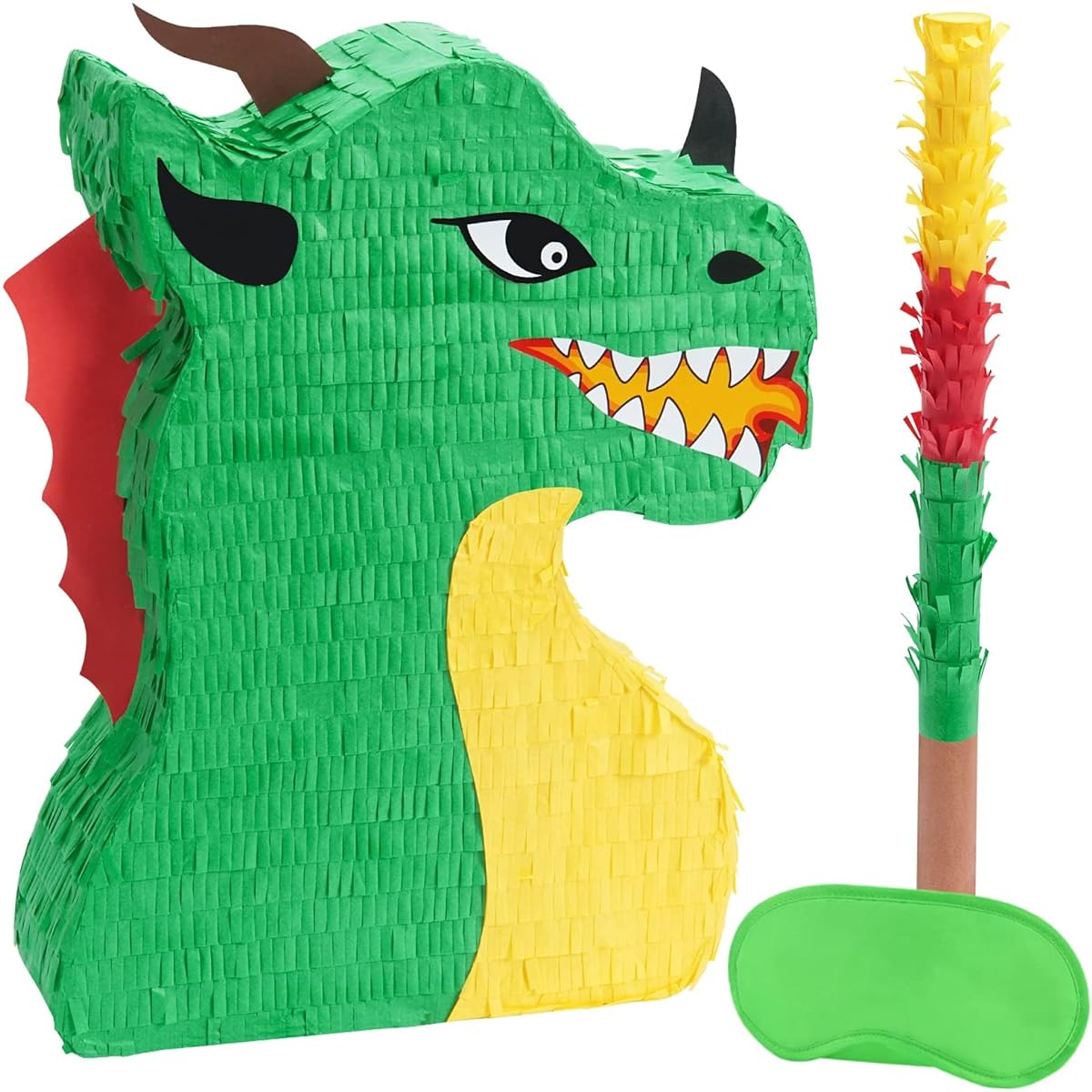 WERNNSAI Dragon Pinata - Dinosaur Party Supplies, Dinosaur Pinata Bundle with Blindfold and Sticks for Boys/Kids Dragon Theme Birthday Party Game Decorations (15.5" x 10" x 3")
