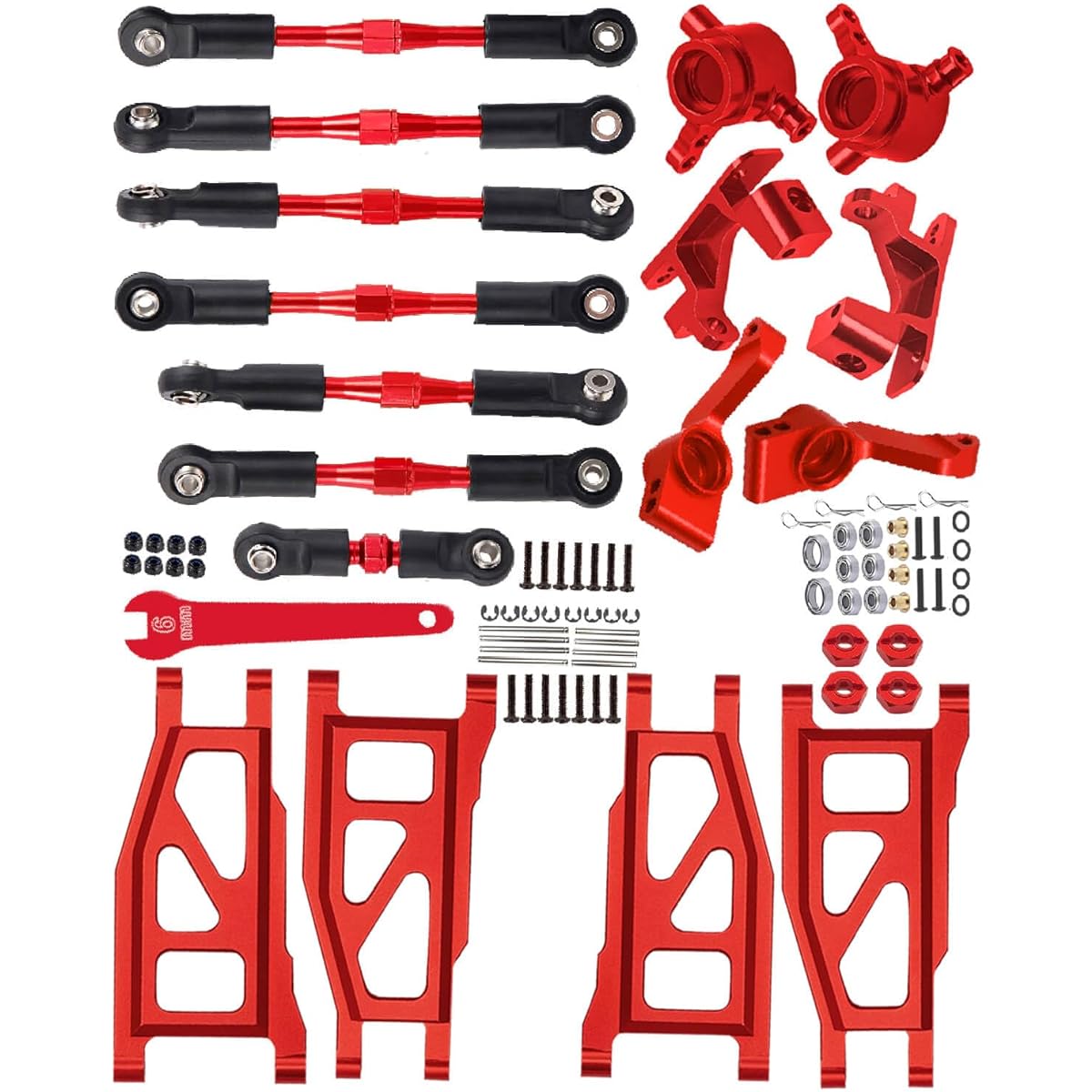 hopsupRC Upgrade Parts for 1/10 Rustler/Slash/Stampede 4x4 VXL Adjustable Turnbuckle Camber Link & Aluminum Caster Block Steering Block Rear Stub Axle Carrier Wheel Hex & Suspension A-Arm Red