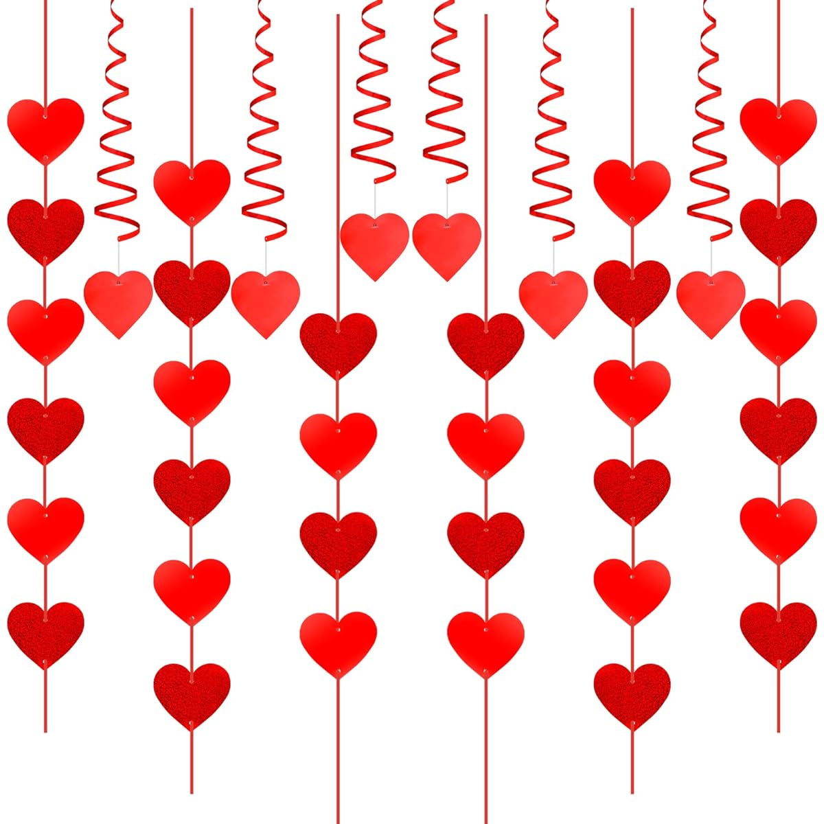 Valentine's Day Hanging Decorations 42pcs Love Heart Red Hanging Hearts Swirl Love Heart Hanging String Valentine's Day Heart Ornaments for Wedding Bridal Shower Anniversary Engagement