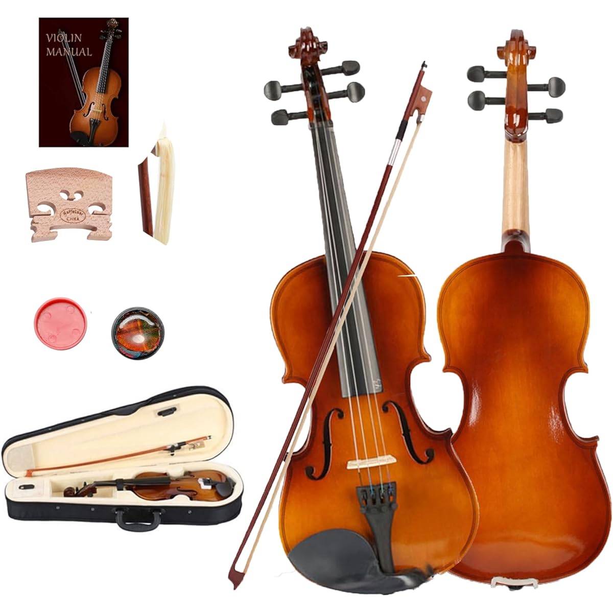 BELANITAS Violin 4/4 Full Size Fiddle Set Acoustic Violin Children Adult String Instrument Beginner Student Hard Case, Violin Ribbon, Rosin, Natural