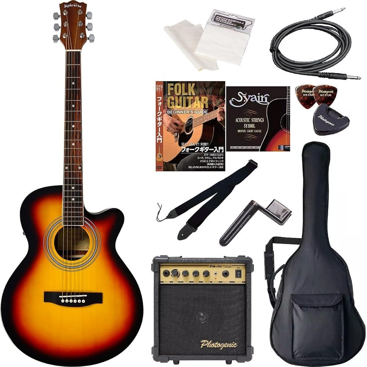 Sepia Crue Electric Acoustic Guitar Beginner's Entry Set EAW-01/VS Vintage Sunburst