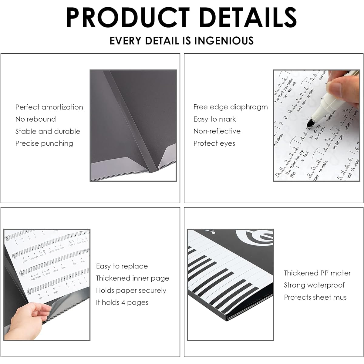 6 Page Piano Sheet Music Folder A4 Tri-Fold Expandable Organizer for Piano Arrangement Music Sheet Files